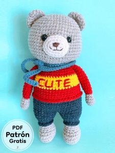 Amigurumi Lindo Oso de Peluche Fácil PDF Patrón Gratis Paso a Paso