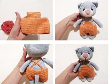 Crochet Cute Cat PDF Amigurumi Free Pattern Overalls 3