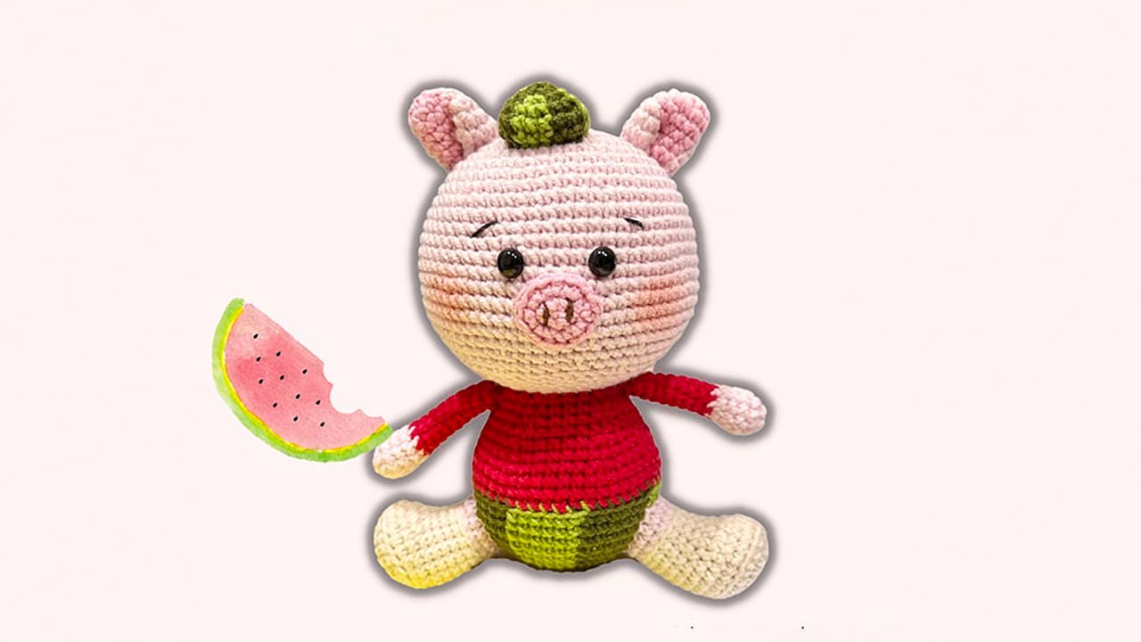 Crochet Watermelon Pig PDF Amigurumi Free Pattern 02