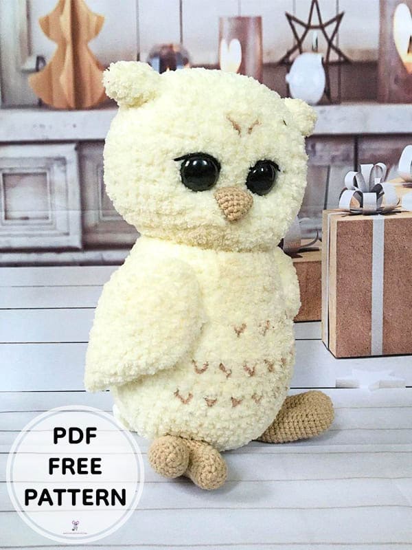 White Plush Crochet Owl PDF Amigurumi Free Pattern 2