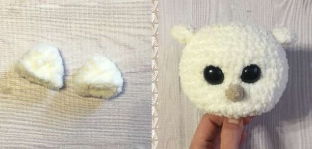 White Plush Crochet Owl PDF Amigurumi Free Pattern Ears