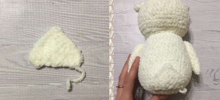 White Plush Crochet Owl PDF Amigurumi Free Pattern Tail