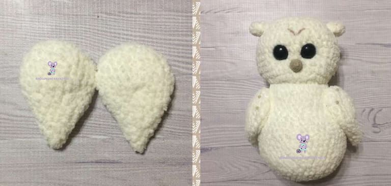 White Plush Crochet Owl PDF Amigurumi Free Pattern Wings