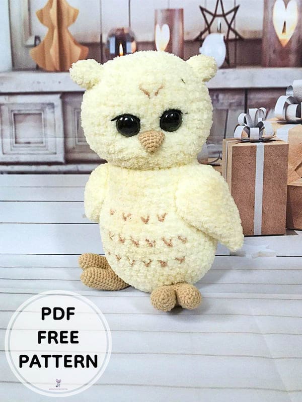 White Plush Crochet Owl PDF Amigurumi Free Pattern