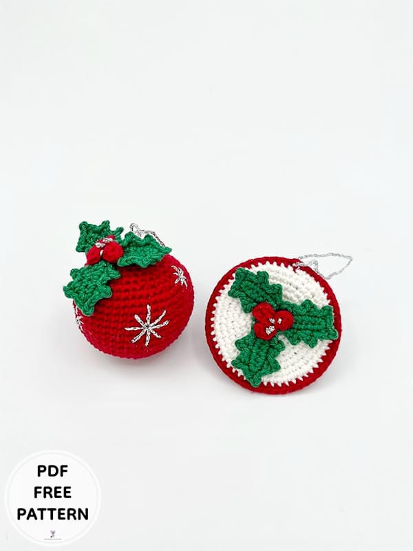 Crochet Holly Bauble Ornament Free PDF Pattern